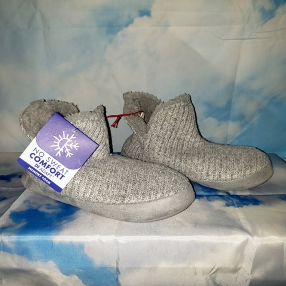 Dearfoam GRAY In/Out Memory No Sweat Comfort Foam Slippers M 7-8 NEW